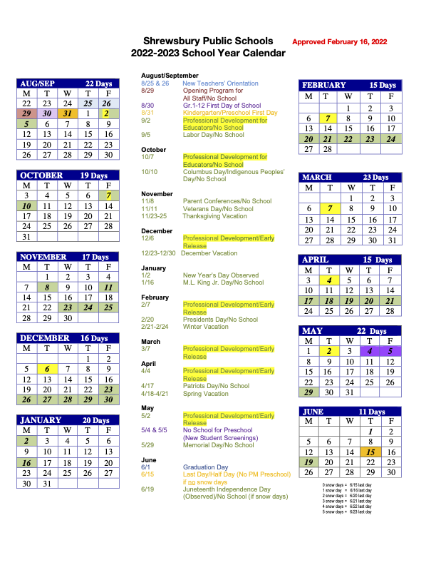 Shrewsbury School Calendar 2025 2026